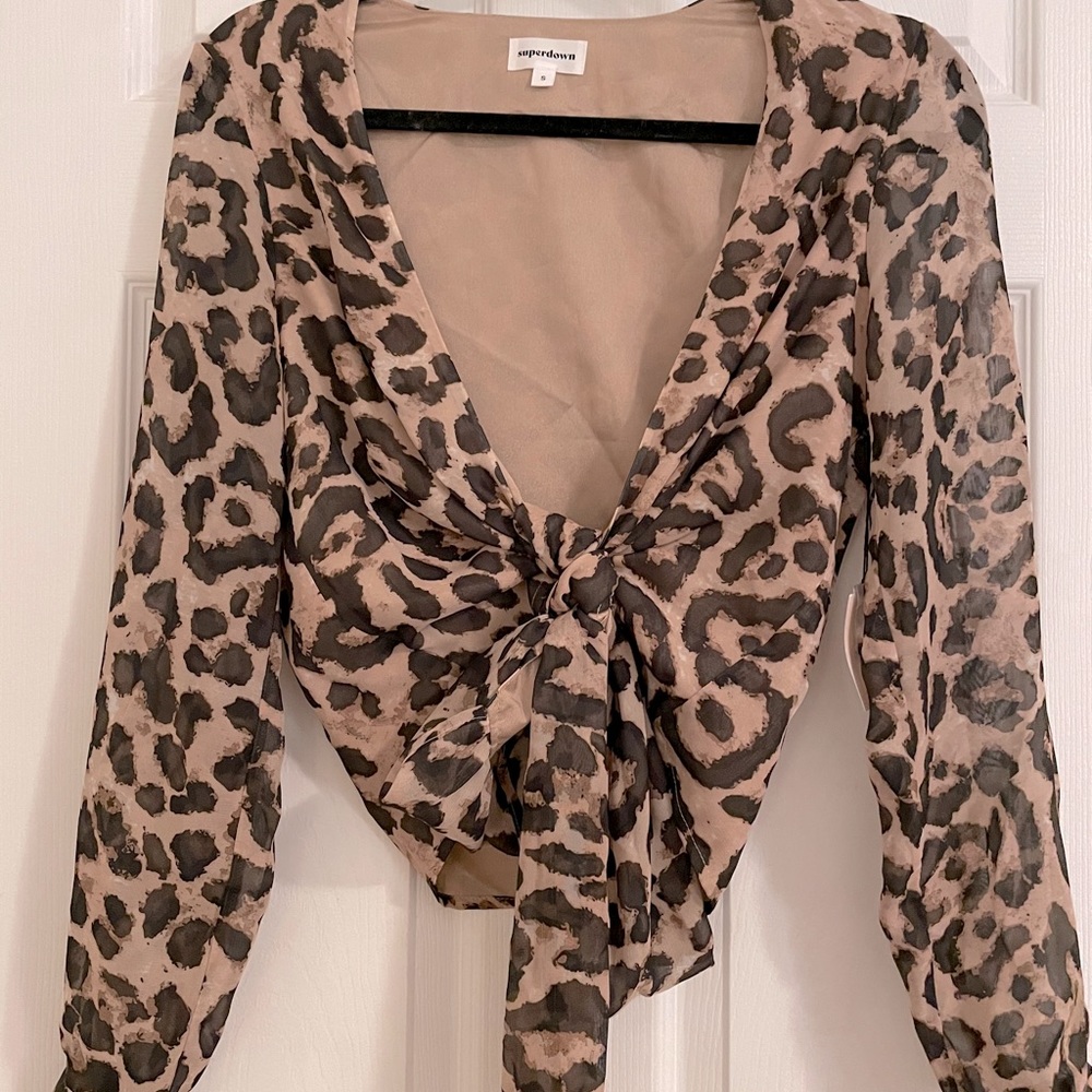 Superdown cheetah top tie blouse
